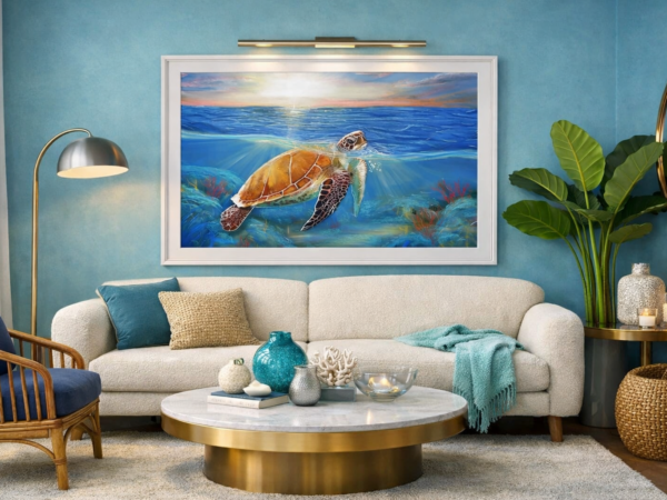 Tranquility Rising pastel turtle artwork stylised